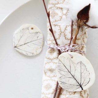 Pretty clay leaf tags for a fall tablescape