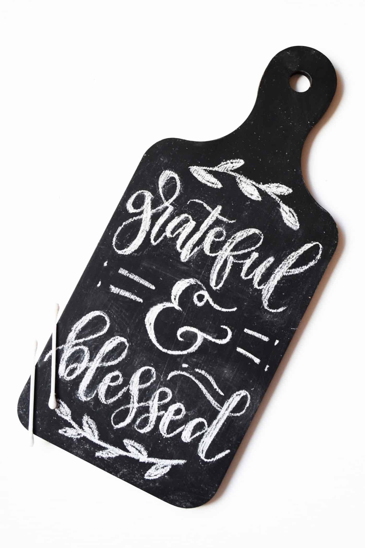 Cutting board painted with chalkboard paint
