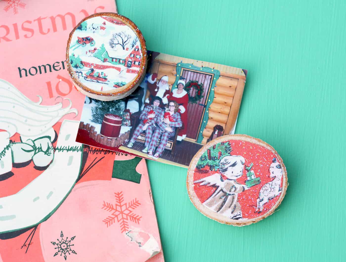 DIY Christmas card magnets using wood slices