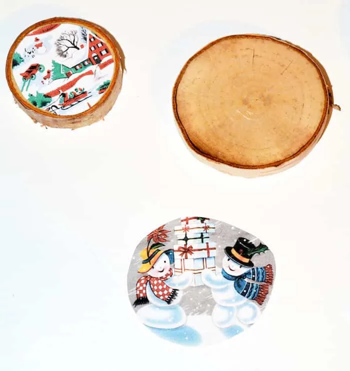 vintage Christmas images and wood slices