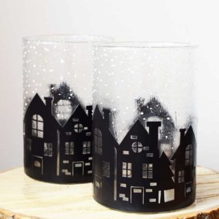 Make DIY winter village vases