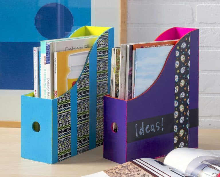 How to decorate wood magazine holders with paint and Duck Tape