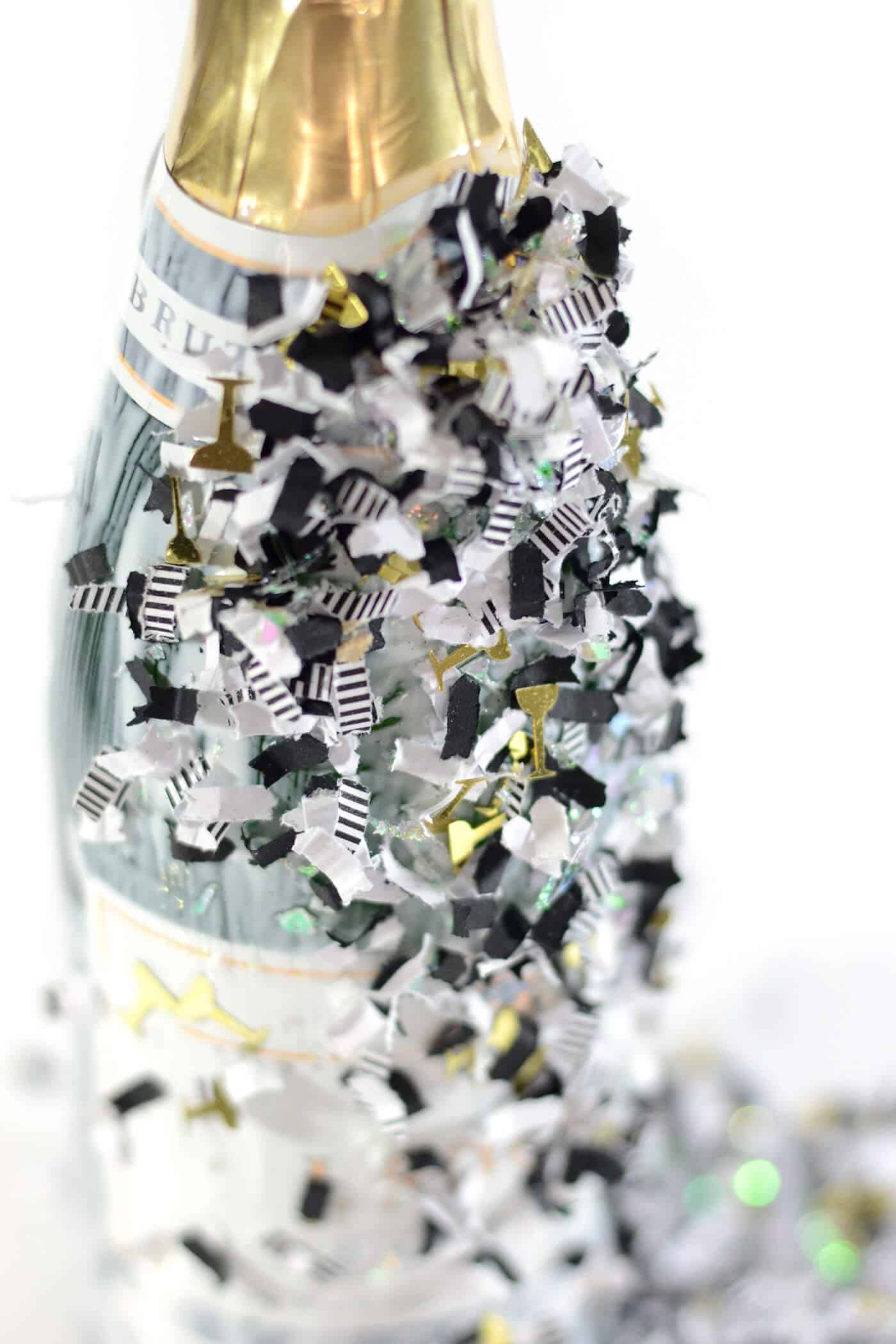 Close up of black, white and striped confetti for New Year's Eve