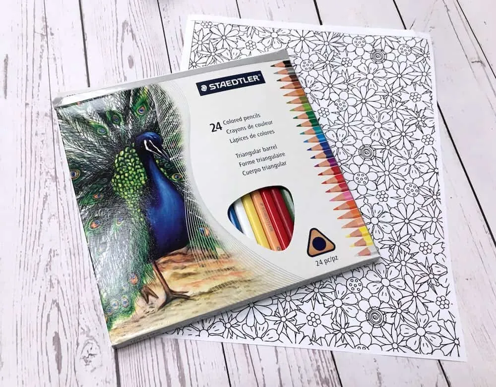Printable coloring page with Staedtler colored pencils on top