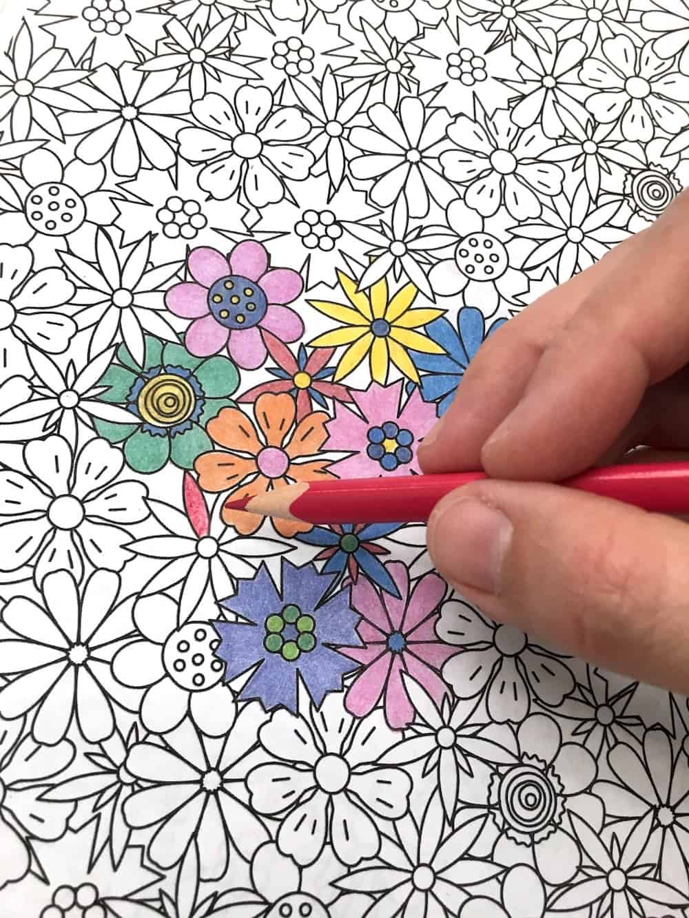 Coloring in a coloring page with colored pencils