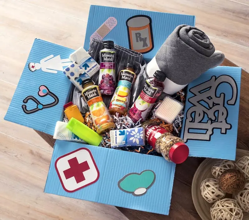 Learn how to make a fabulous get well care package for a friend or family member that is sick or had surgery. Fill it with items they love!