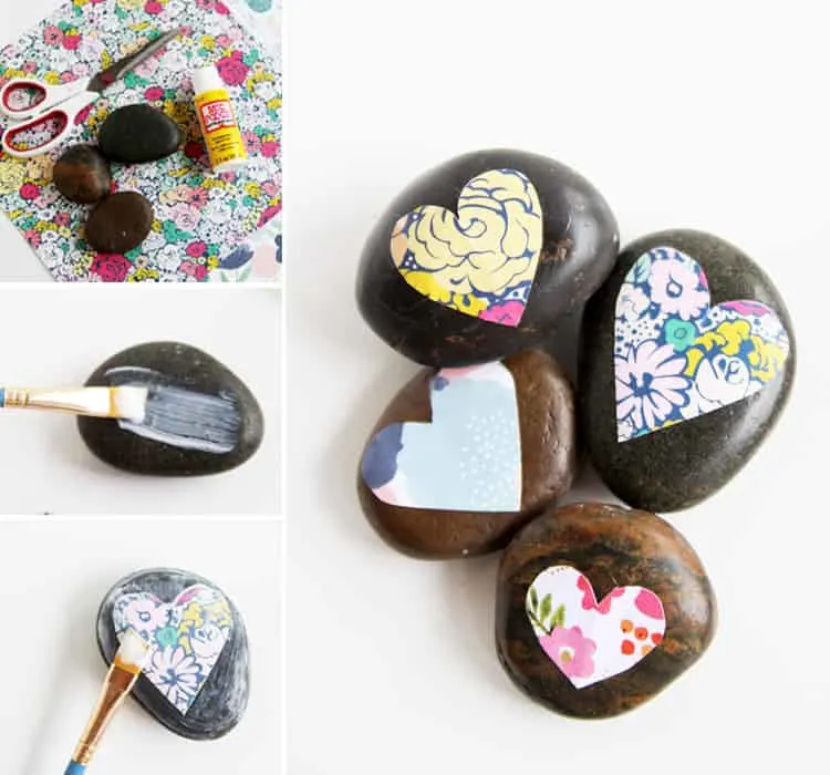 Make some pretty stones for your garden or desktop with a little bit of decoupage. It's easy to Mod Podge on rocks and the results are so pretty!