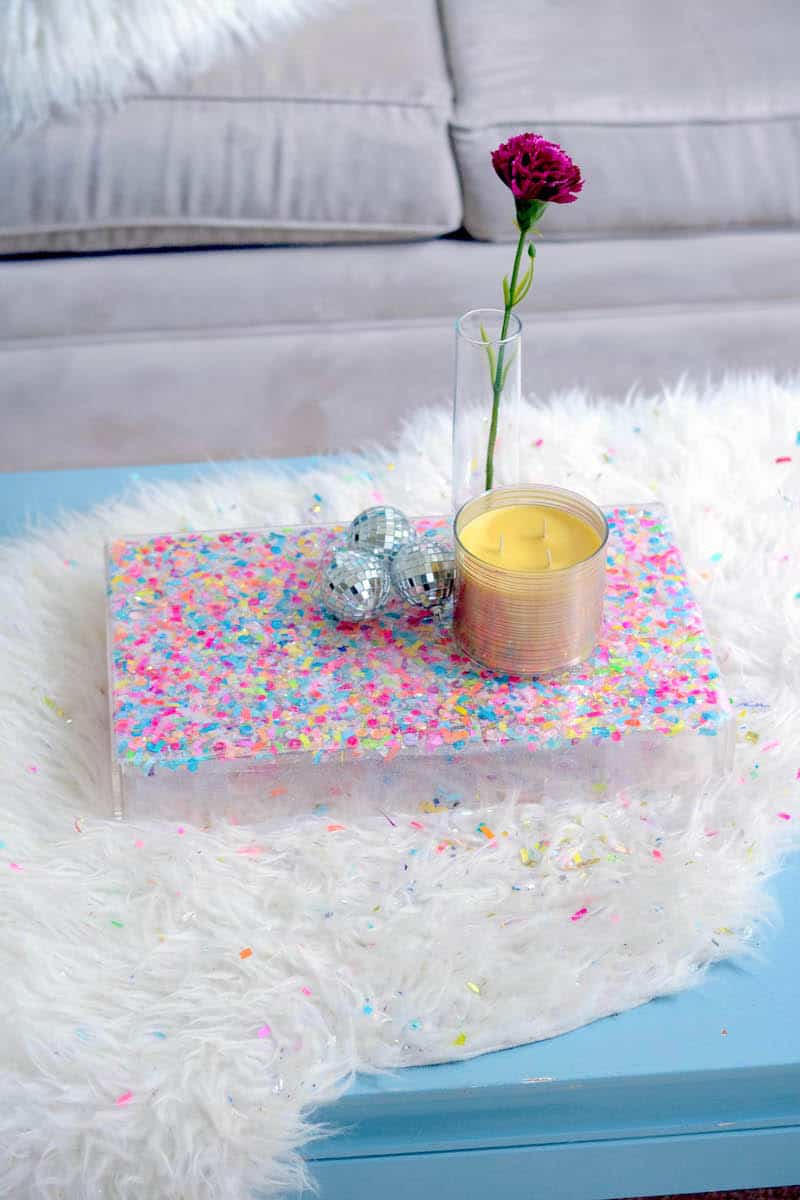 Learn how to decorate a tray with Mod Podge and confetti
