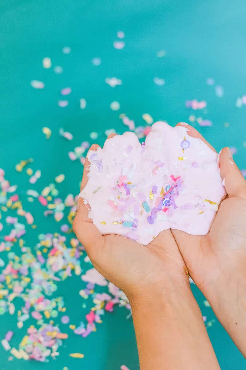 Make Mod Podge slime without Borax! This easy Mod Podge slime recipe uses a few household ingredients. Make it fun with colorful confetti!