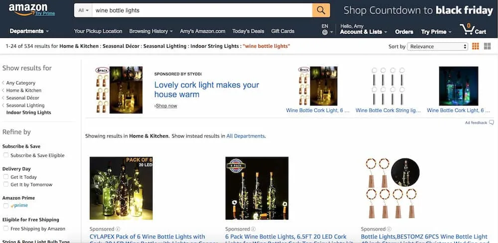 Amazon search results for wine bottle lights
