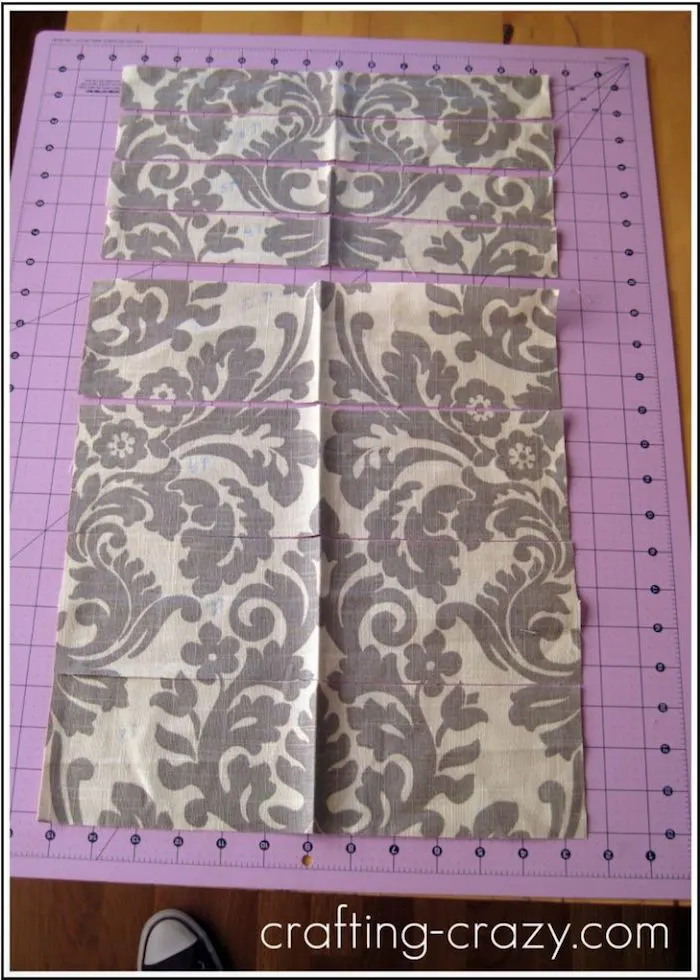 Fabric strips on a cutting mat
