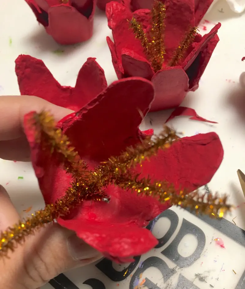 Twist pipe cleaners on the flower