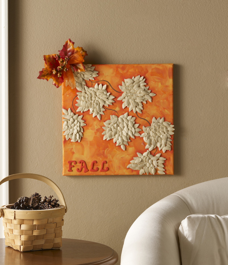 DIY Fall Canvas with Pumpkin Seeds