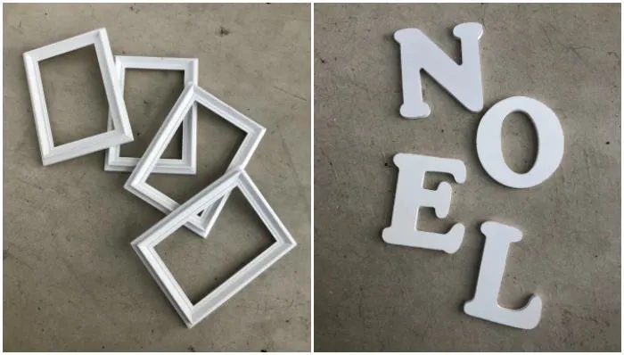 four white frames and NOEL letters