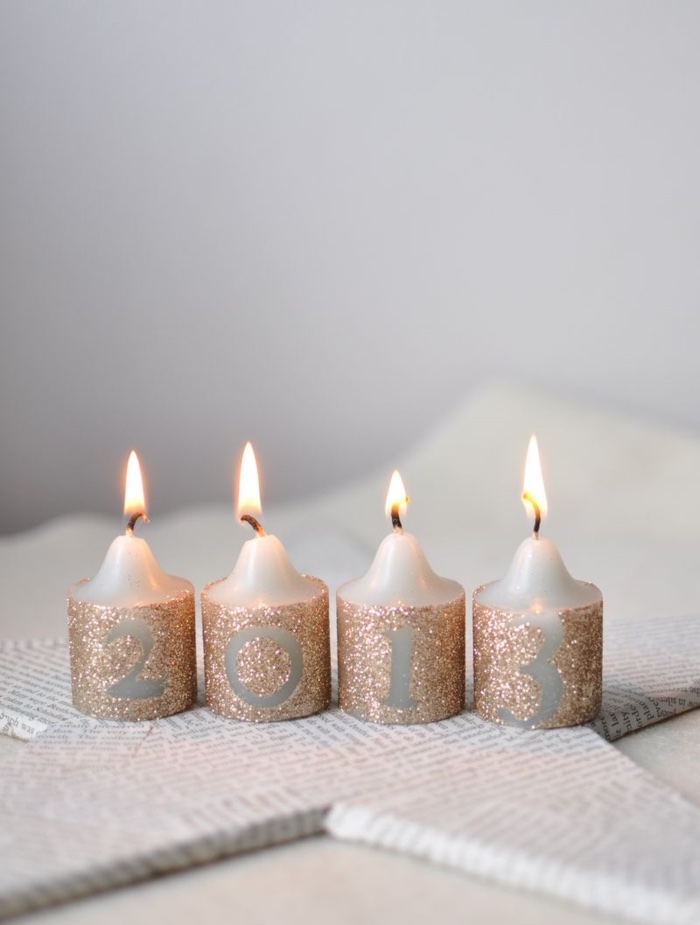 Decoupage candles with Mod Podge and glitter