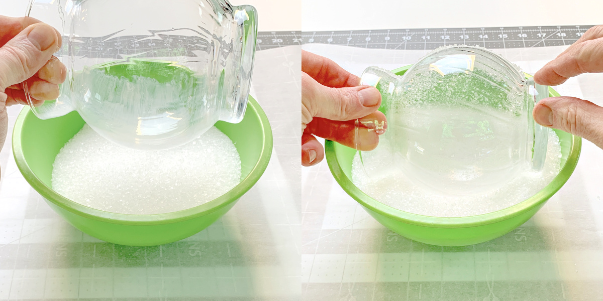 Dipping a glass votive with Mod Podge into epsom salt