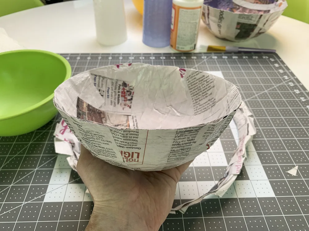 Finished newspaper paper mache bowl