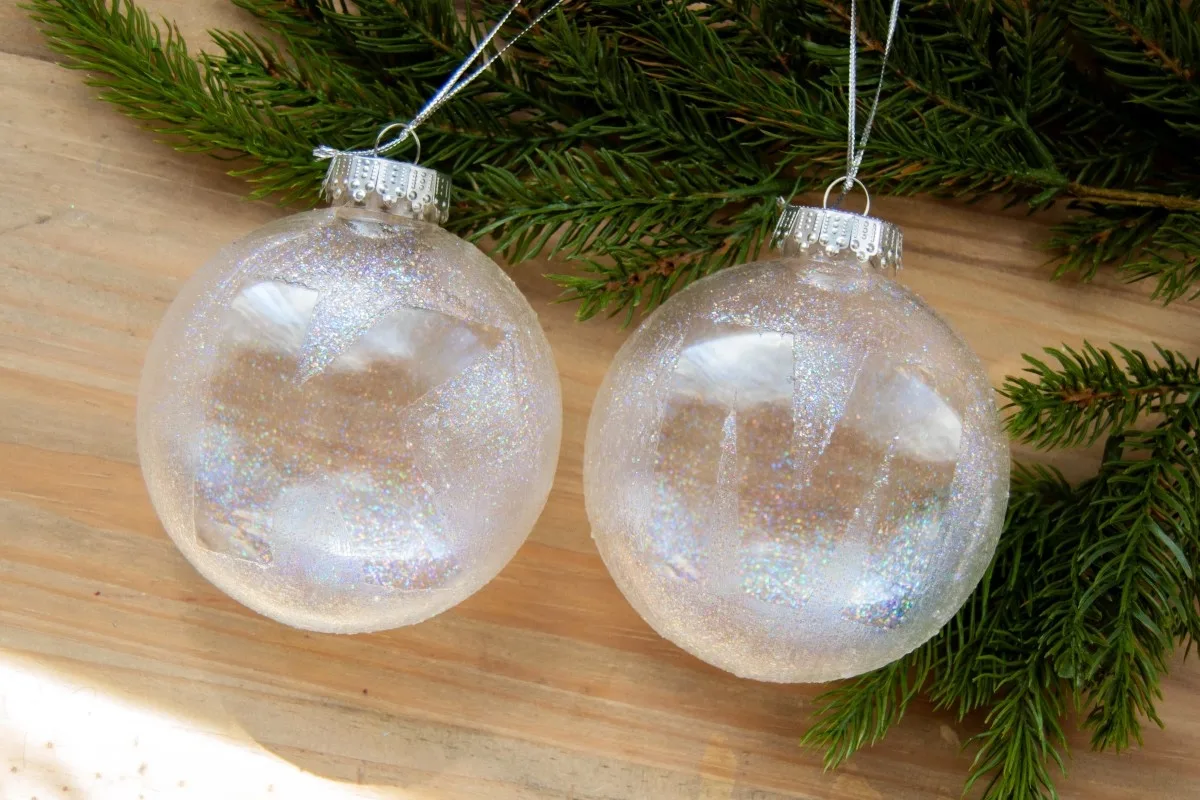 glitter ornaments with mod podge