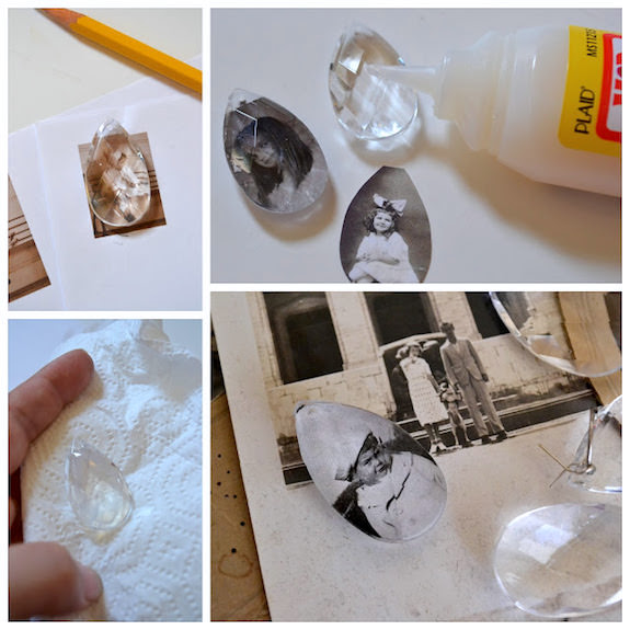 Attaching photos to the crystals using Mod Podge Dimensional Magic