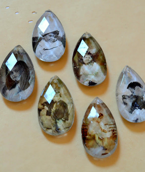 Crystals with photos glued to the back