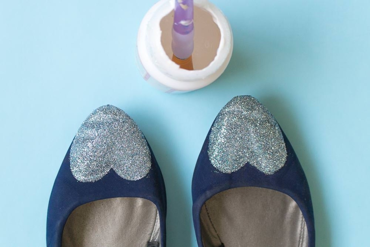 Glittered flats with a bottle of Mod Podge