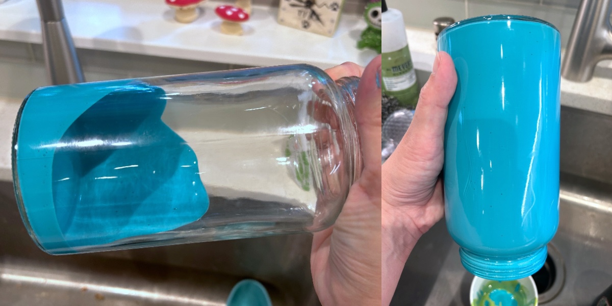 rolling the mod podge around on the inside of a jar to coat it
