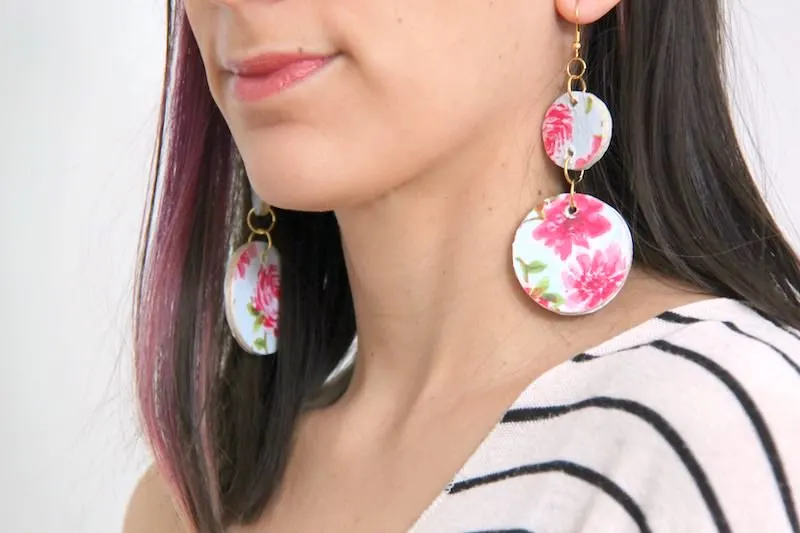 Woman wearing Mod Podge earrings