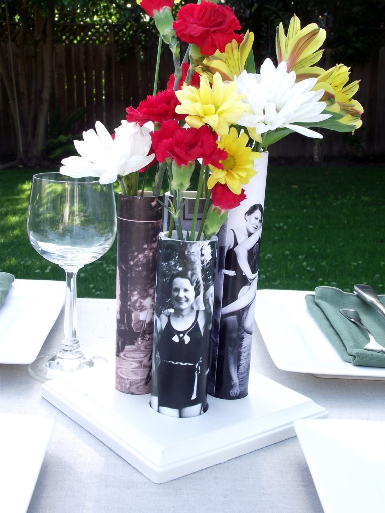 DIY photo vases made with PVC pipe