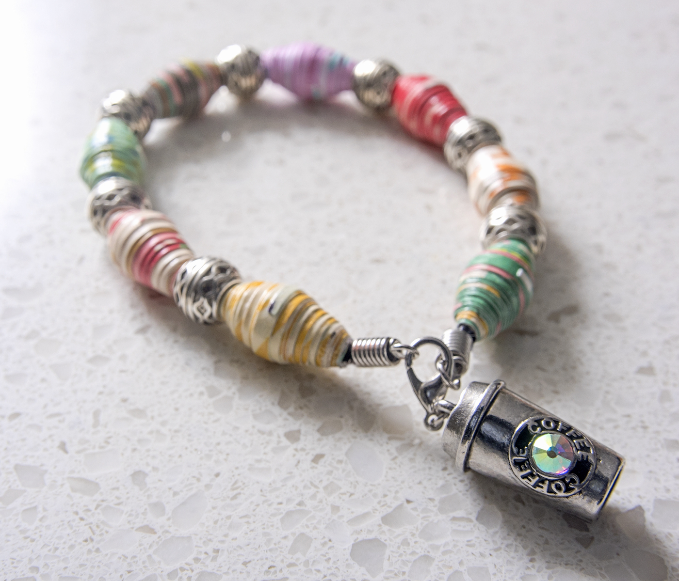 DIY paper beads on a bracelet