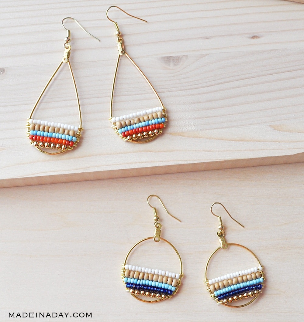 Beachy Boho Beaded Hoop Earrings