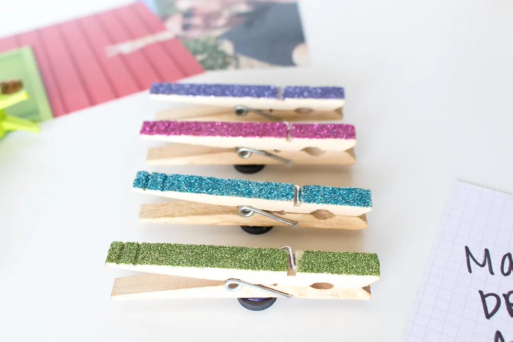clothespin magnets with glitter