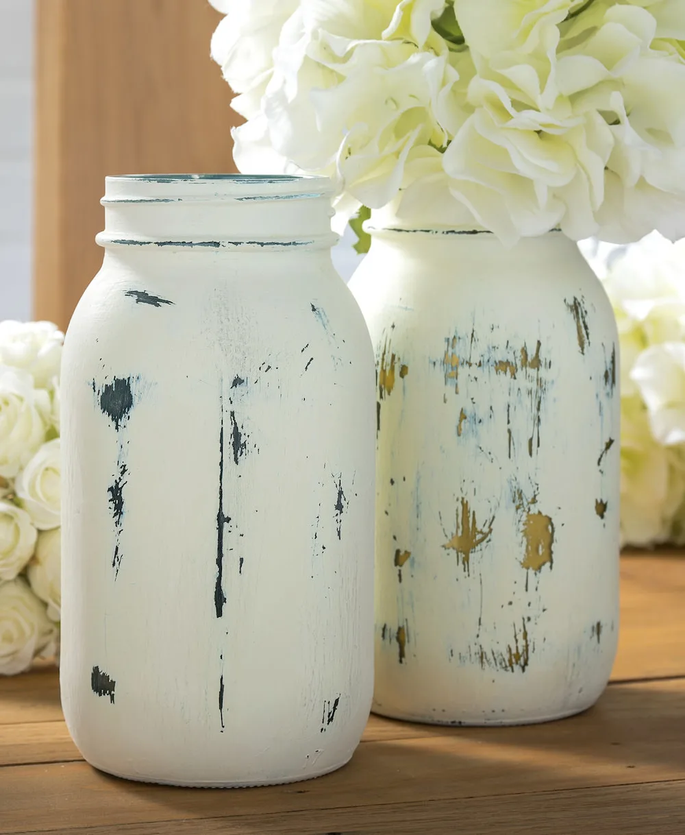 Painted and distressed mason jars