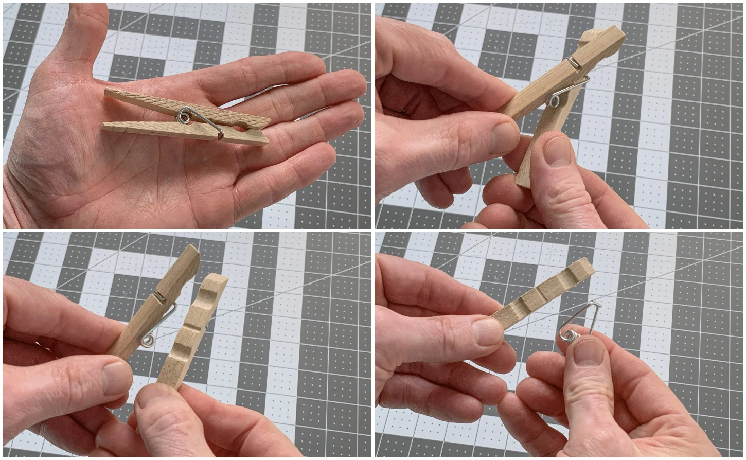 Disassembling a clothespin and removing the spring