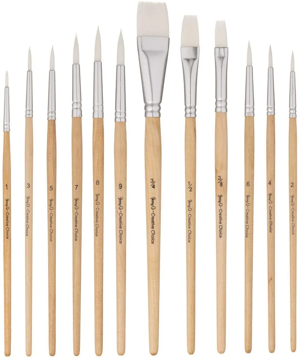 Collection of various sized flat paint brushes