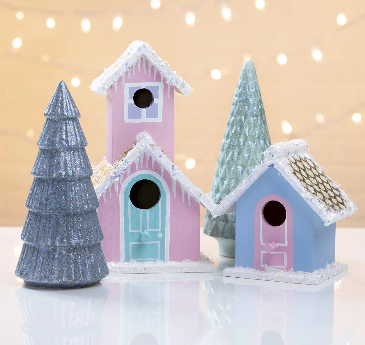 Icy Pastel Birdhouse Christmas Village