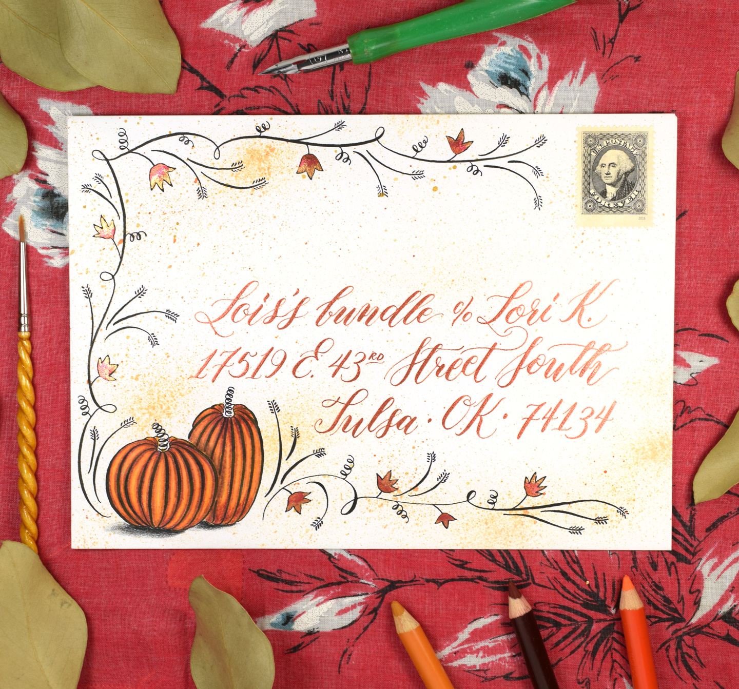 Flourished Autumn Envelope Art