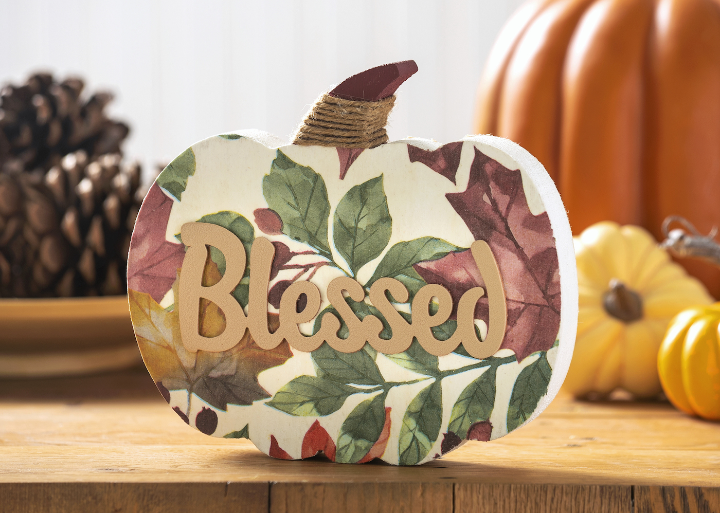 Blessed wood pumpkin decor for Thanksgiving