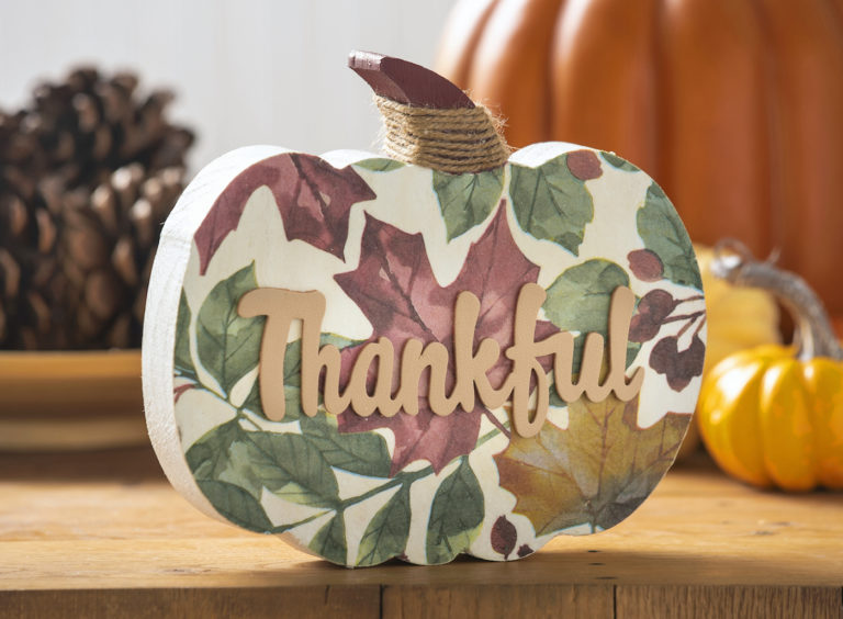 Thankful wood pumpkin decor for Thanksgiving