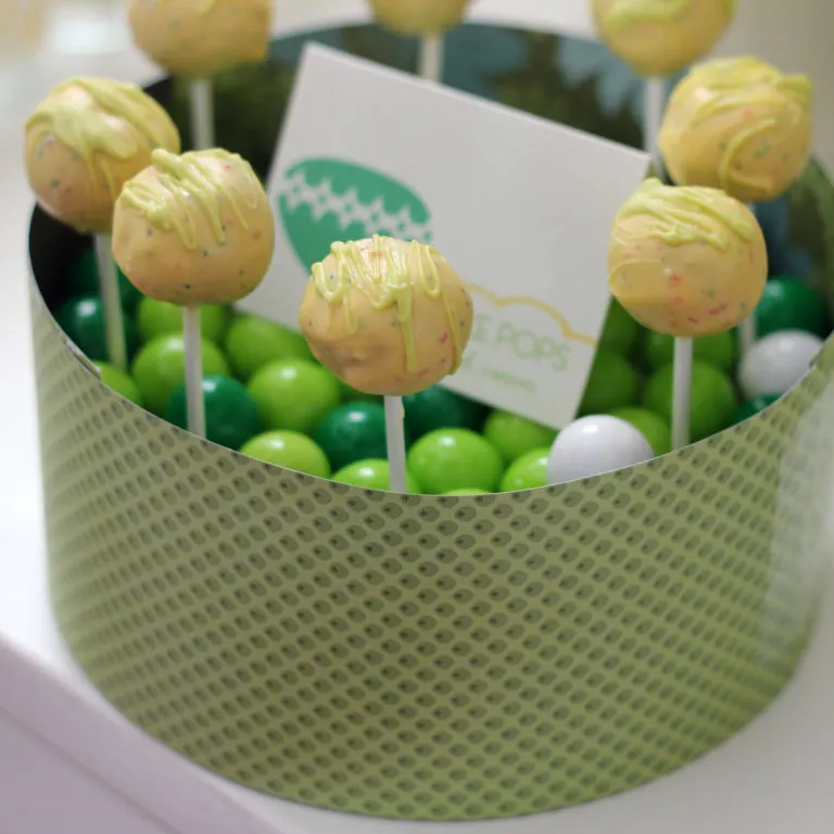 scrapbook paper and floral ring cake pop stand