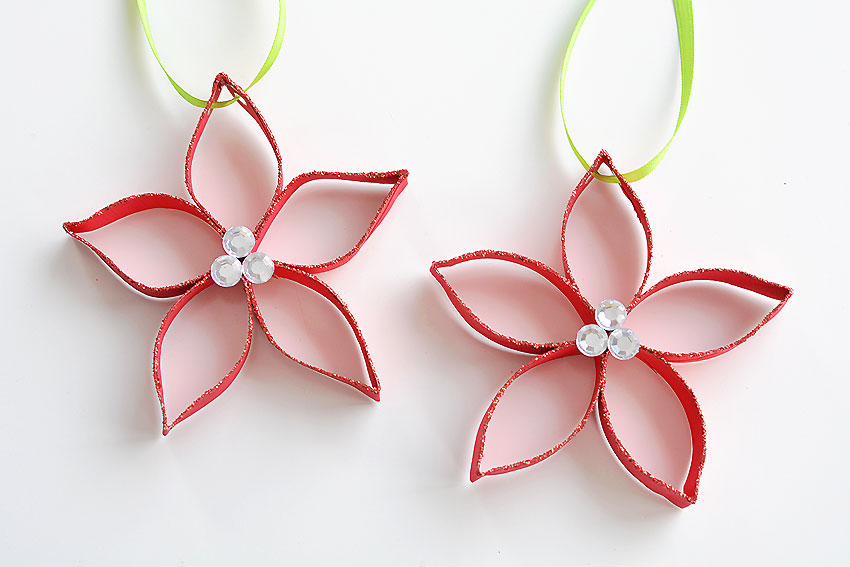 Paper Roll Poinsettia Ornaments