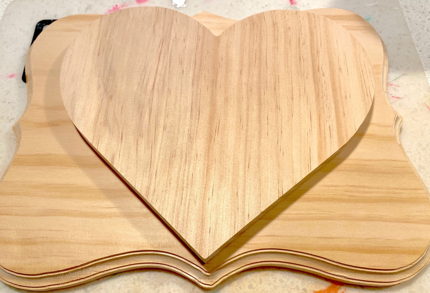 Wood plaque and wooden heart shape