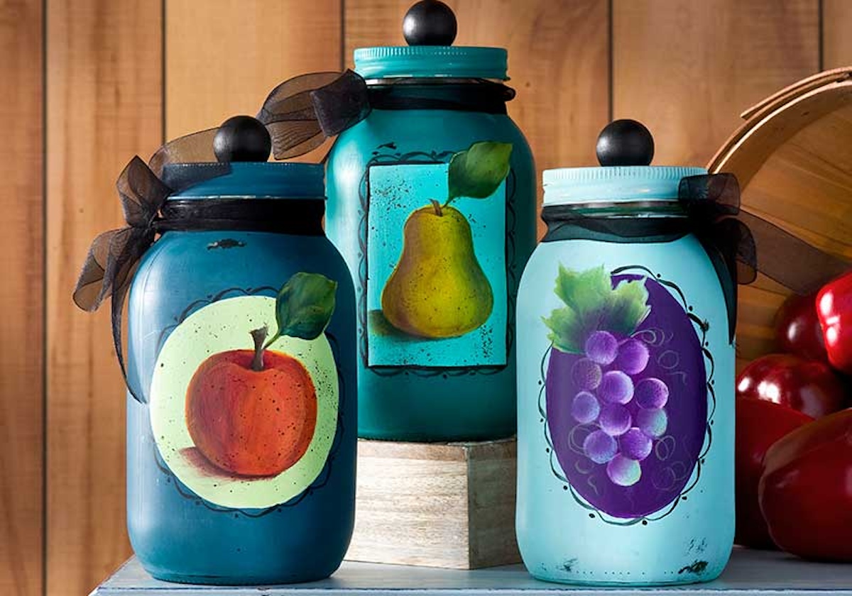 painted mason jars with fruit