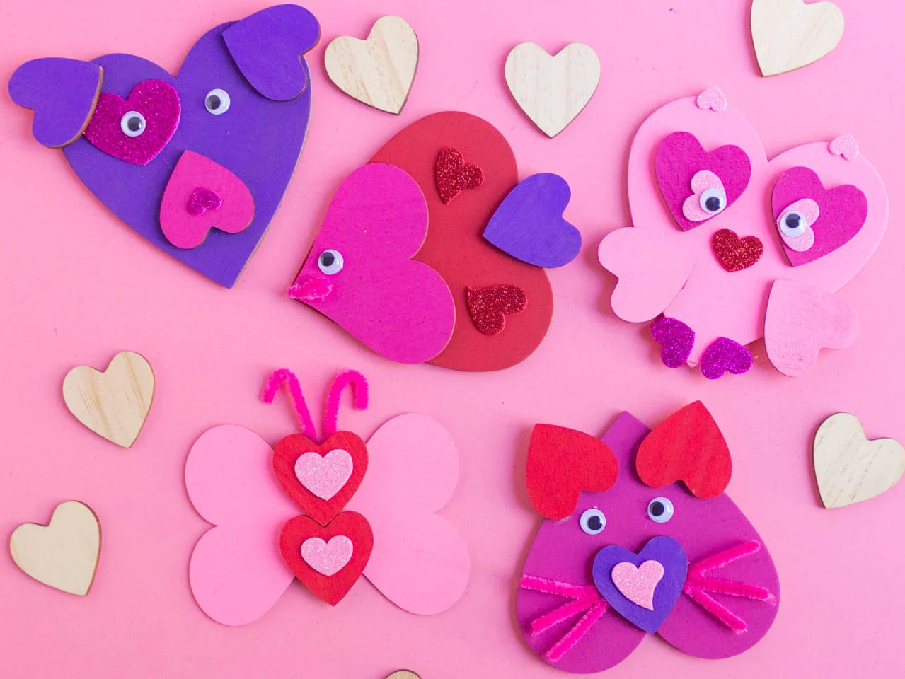 Wood Heart Animals craft for kids