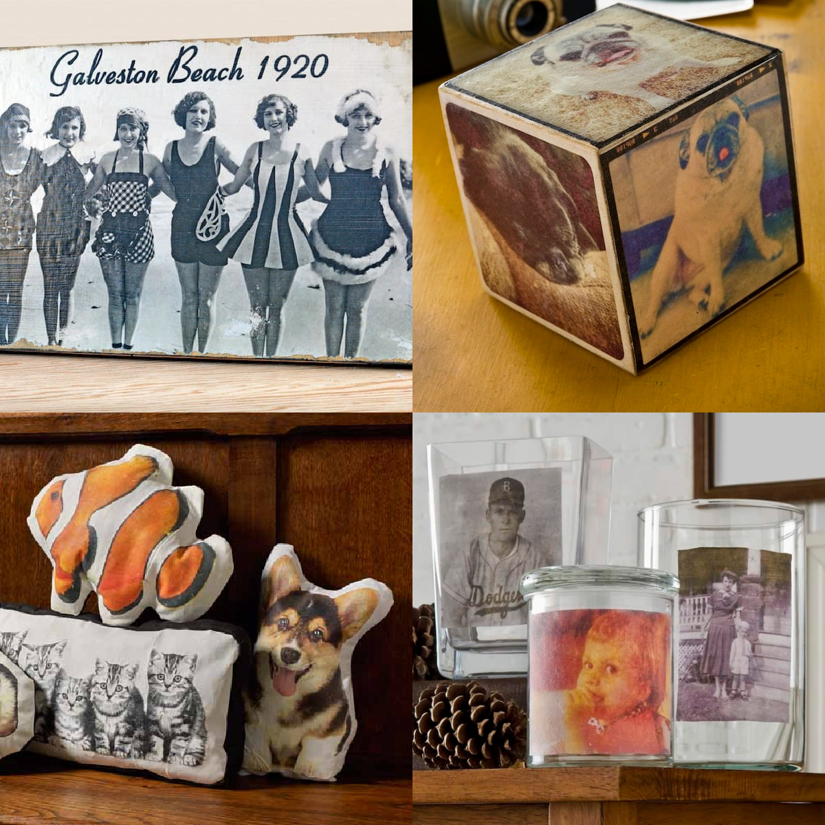 Use Mod Podge photo transfer medium to decorate vases with vintage