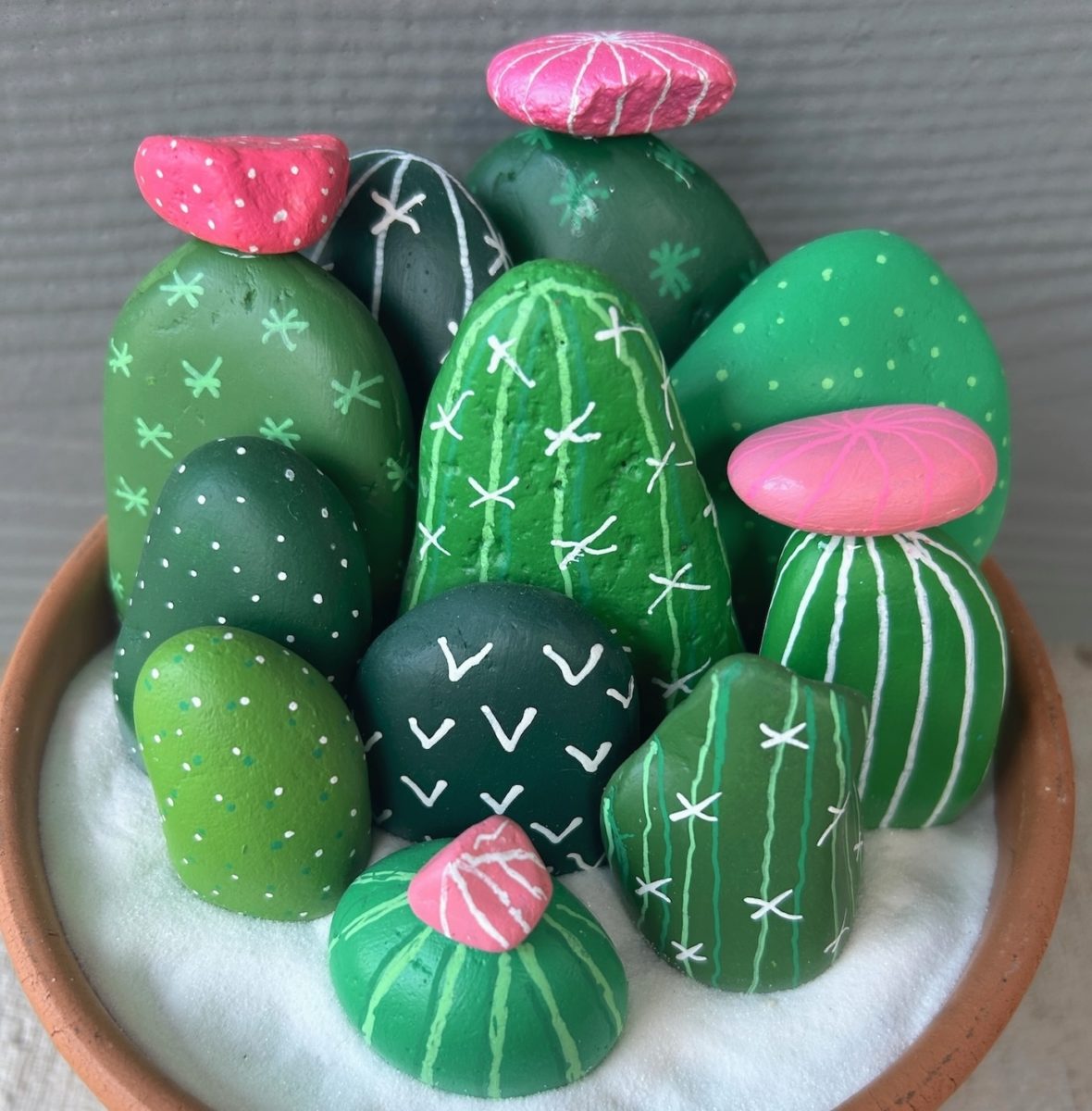 painted cactus rock garden feature