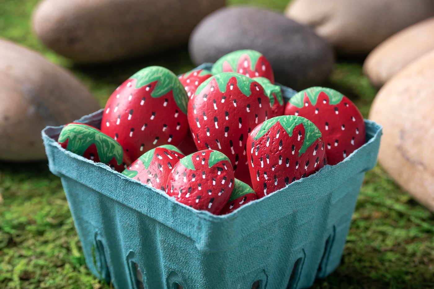rocks painted like strawberries