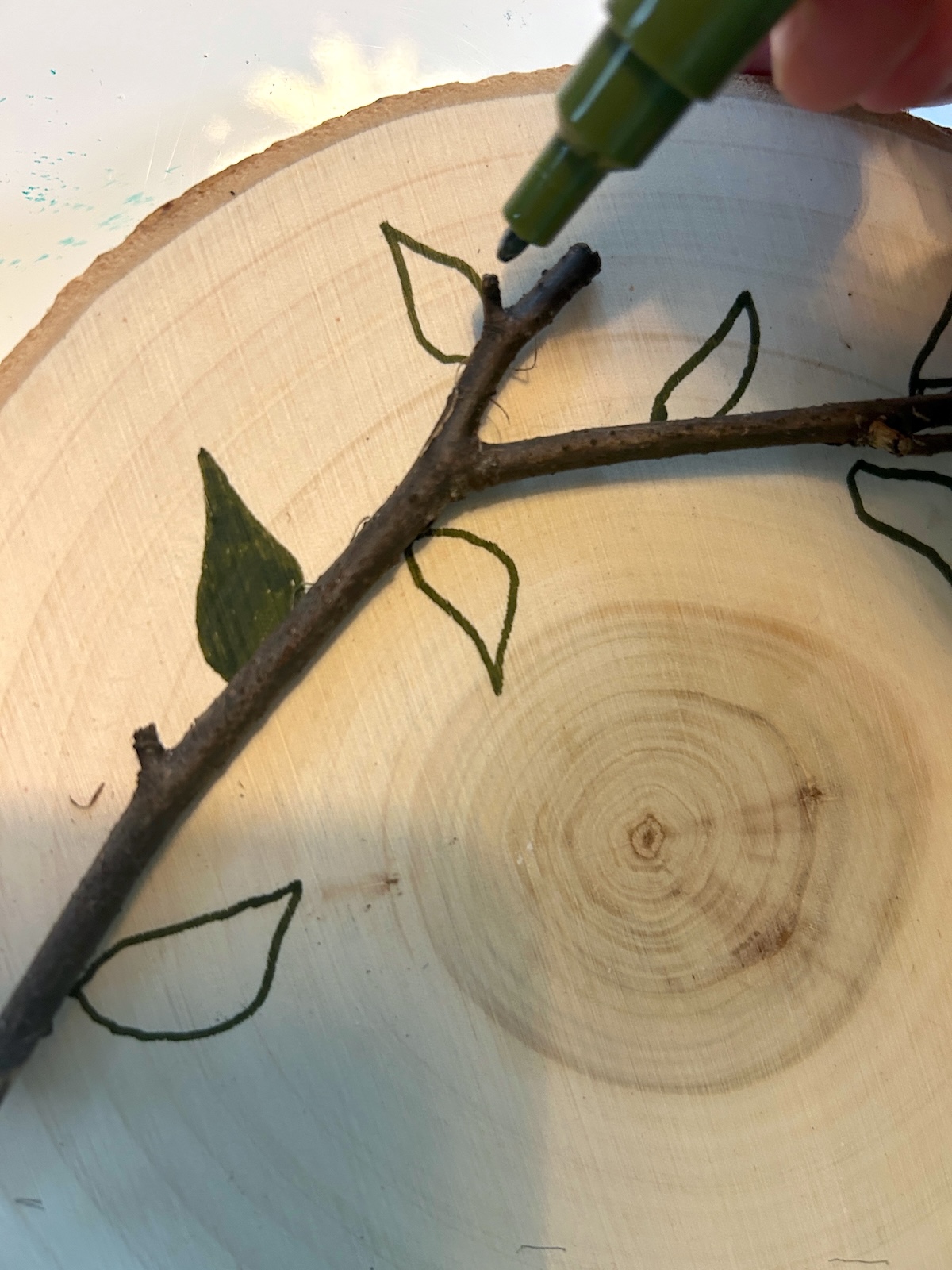drawing in leaves for the top branch
