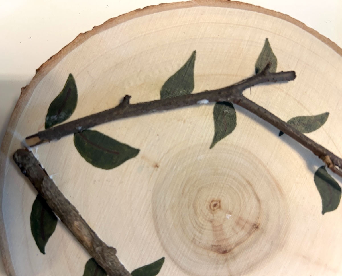 twigs placed into the wet glue